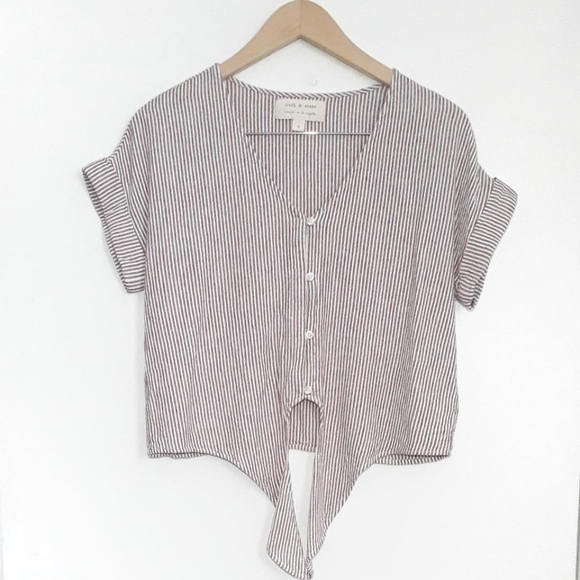 Anthropologie Cloth & Stone | Linen Front Tie Top - Picture 3 of 14